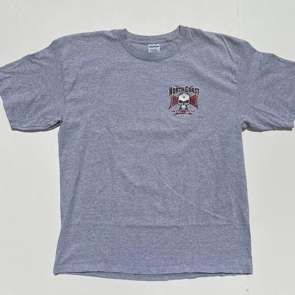 Vintage North Coast Motorcycle Biker Skull Bullet Hole Toledo Ohio Shirt Size XL - Picture 2 of 7